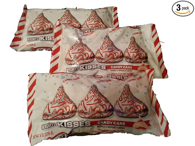 Hershey's Kisses with Candy Cane Flavored White Chocolate Candy 8-Ounce Bag (Pack of 3)