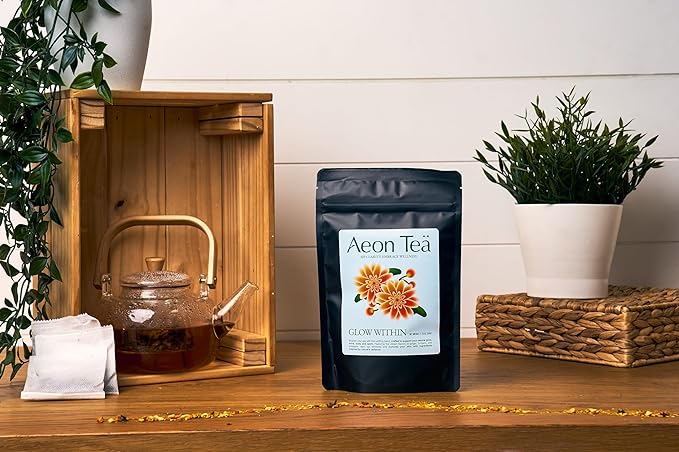Aeon Teä Glow Within - Organic Turmeric &amp Ginger Herbal Tea (25 Count) | Skin Glow Blend with Beta Carotene &amp Vitamin C | Antioxidant-Rich Daily Wellness &amp Immune Support | Individually Wr