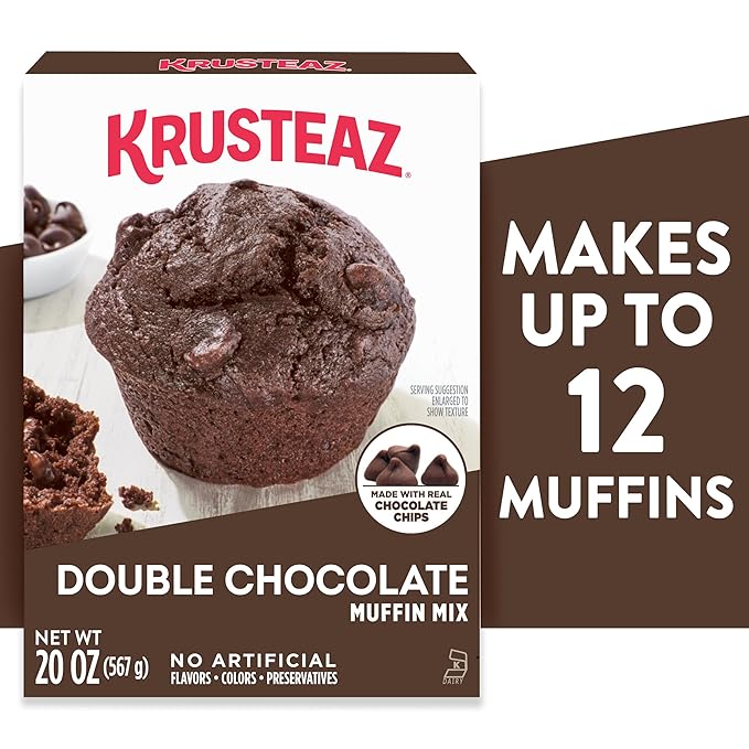 Krusteaz Double Chocolate Muffin Mix Made with Real Chocolate Chips 20 oz Boxes (Pack of 12)
