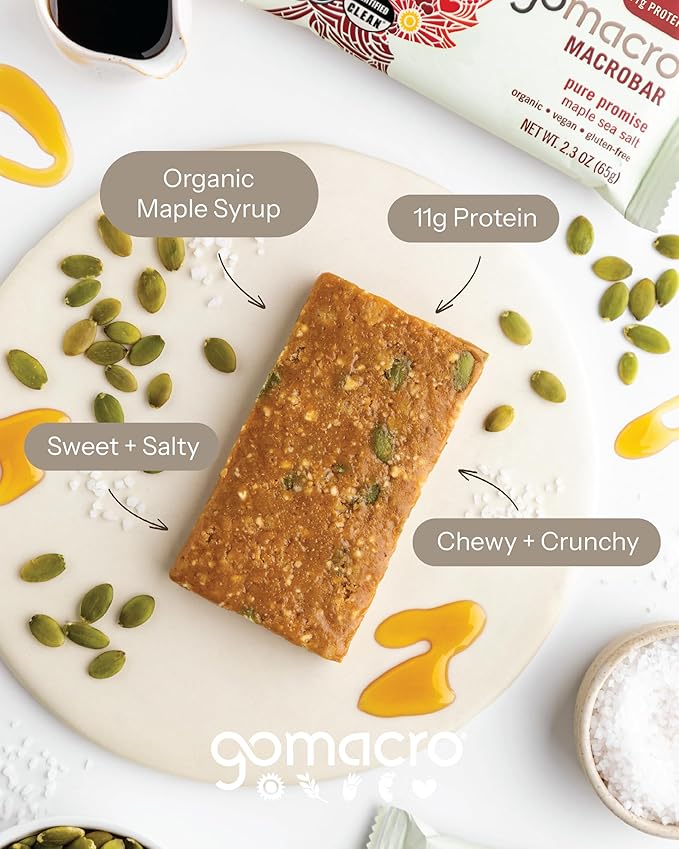 Gomacro Macrobar Organic Vegan Protein Bars - Maple Sea Salt (2.3 Ounce Bars 12 Count)