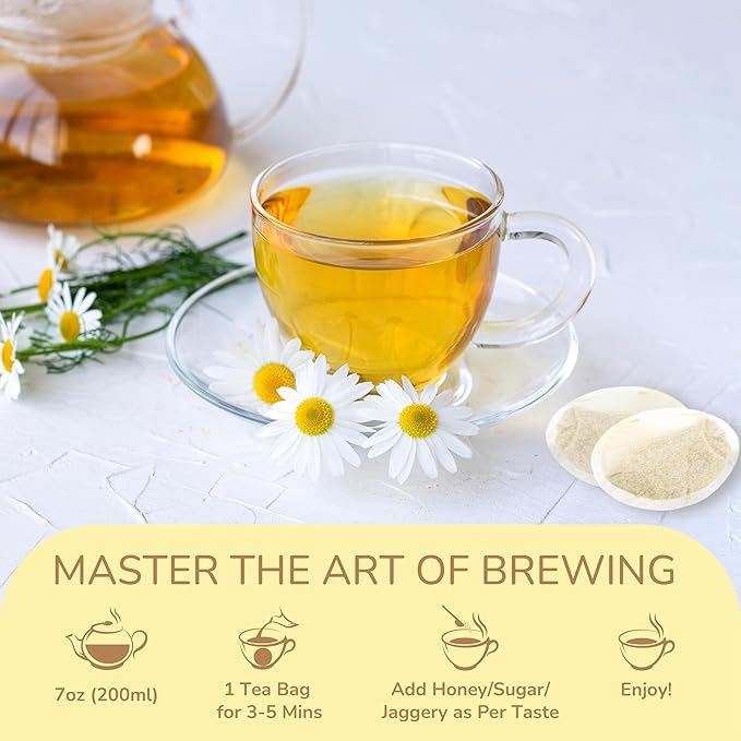 BREWIX Chamomile Tea (120 Round Tea Bag) | Eco-Conscious Tea Bags | Stress Relief Relaxing Calming Supports Healthy Digestion | Caffeine Free | Premium Natural Camille Tea | Herbal Tea
