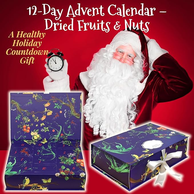 12-Day Advent Calendar with Dried Fruit &amp Nuts and Crackers Holiday Snack Gift Box Gourmet Nut &amp Fruit Sampler Christmas Countdown Treat for Adults Kids &amp Families
