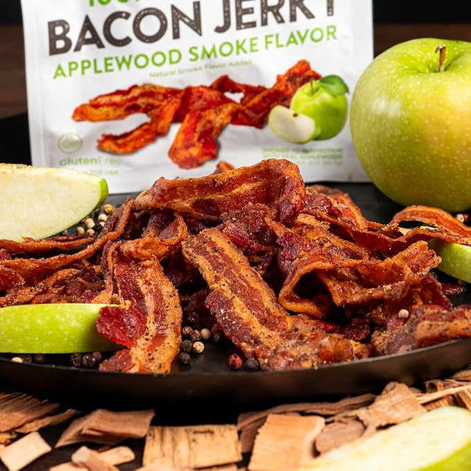 Bacon Jerky Variety Pack | 5 Flavors &amp Up to 24g Protein Per Bag | Fully Cooked Tender Easy to Chew USA Made High Protein Carnivore Snacks | Unique Gifts for Men (5 Bags)