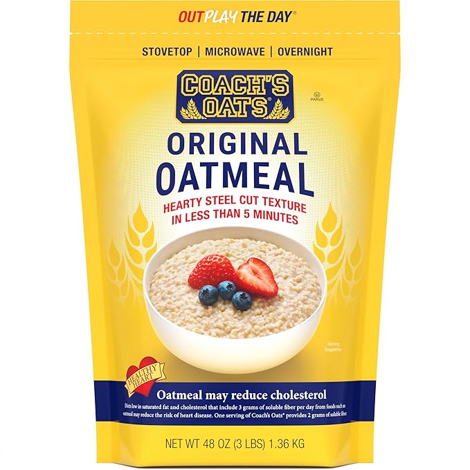 Coach's Oats Whole Grain Oatmeal 3 lbs (48 oz) | Quick-Cooking Steel Cut Texture and Heart-Healthy | Enjoy the Perfect Start to Your Day