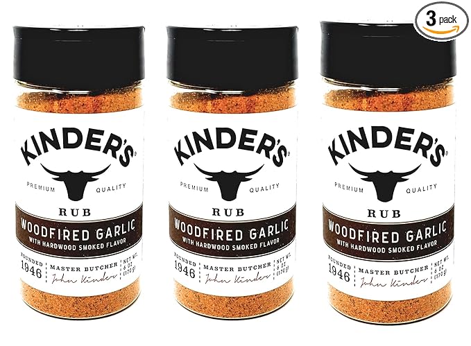 Kinders Woodfired Garlic Rub Bulk Pack of 3 Bottles - 6 oz Per Bottle - 18 oz Total of Premium Quality Kinders Rub