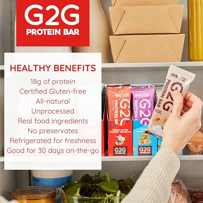 G2G Protein Bar 8 Flavor Variety Pack High Protein Gluten-Free Healthy Snack Delicious Meal Replacement Clean Ingredients Refrigerated for Freshness (Pack of 8)