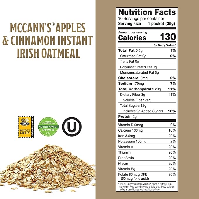 McCann's Instant Irish Oatmeal Apples &amp Cinnamon 10 Packets (Pack of 12)
