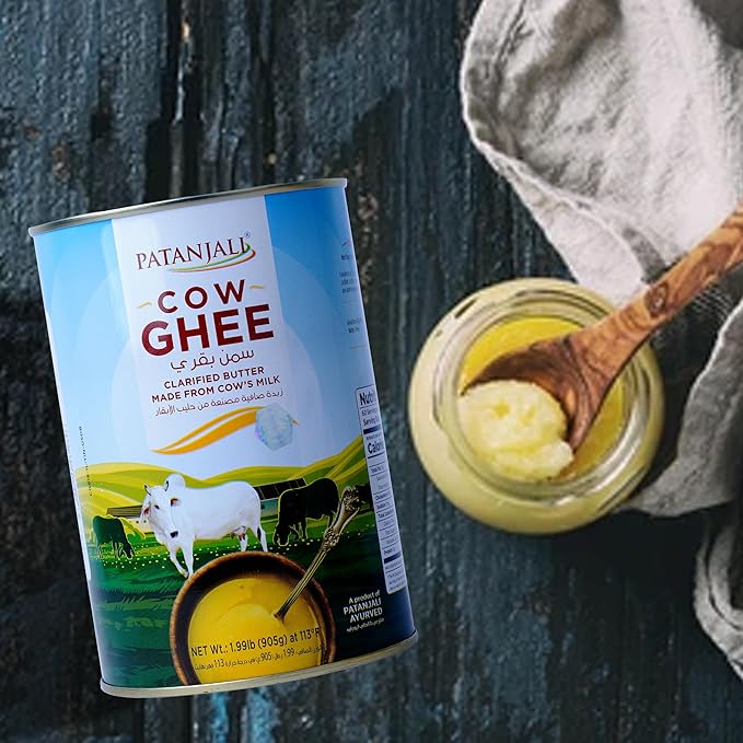 Patanjali Grass Fed Cow Ghee 1Lt- Energy Infused Low in Lactose Low in Casein Non-GMO Vegetarian Gluten free Keto and Paleo friendly.