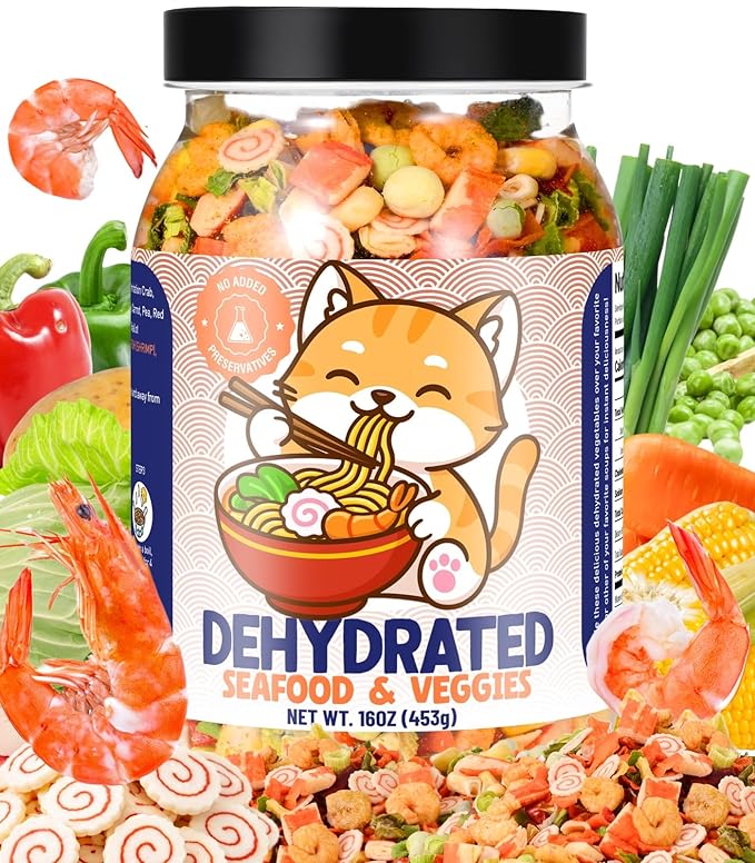 16oz Freeze-Dried Seafood &amp Vegetable Mix - 100% Natural Dehydrated Ramen Toppings 11-Ingredient Blend for Soup Pizza &amp Emergency Food Supply Large Value Pack No Additives 454g