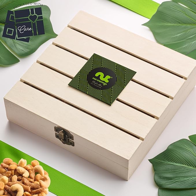 NUT CRAVINGS - Easter Mixed Nuts Gift Basket in Reusable Wooden Crate (12 Assortments) Ramadan Gifts Treats for Adults Food Arrangement Healthy Snack Care Package Kosher