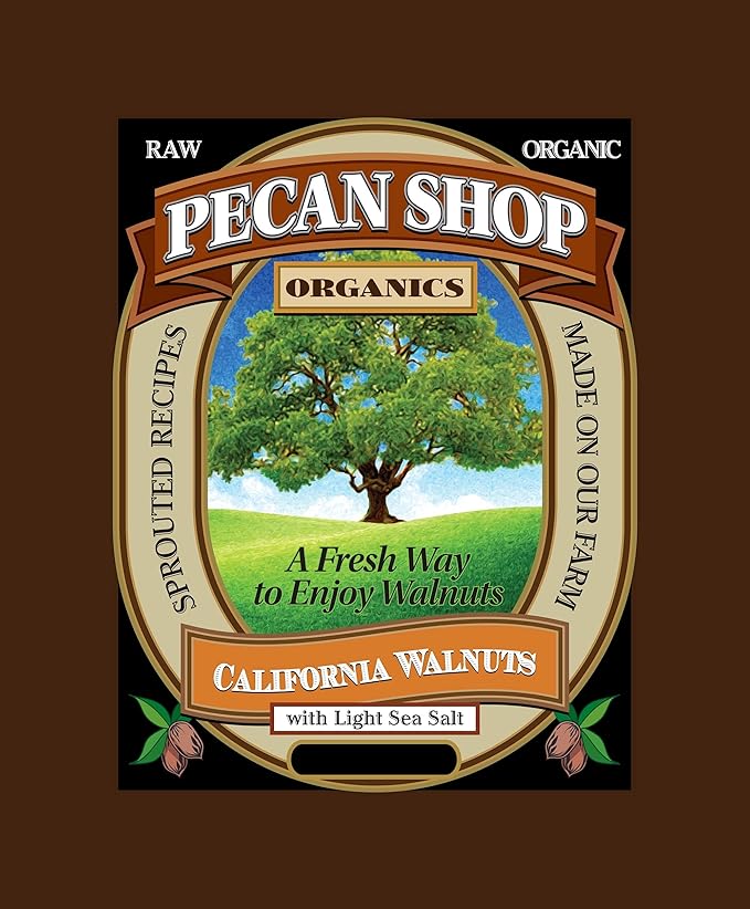 Pecan Shop Sprouted Raw Organic California Walnuts Light Redmond Sea Salt Family Recipe Crispy-Untreated Unpasteurized and Family Orchard grown-12 Ounce