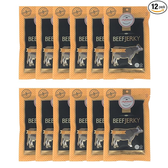 Aufschnitt Beef Jerky - Barbecue - 12 pack (2 oz each) - Kosher Glatt Star-K Certification Gluten Free All Natural No Nitrites Grass Fed Beef