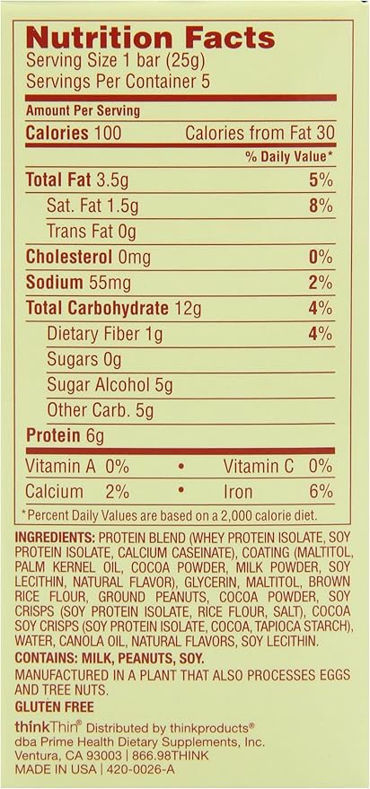 thinkThin BITES 100 Calorie Dark Chocolate Gluten Free 5-Count (0.88-Ounce) Bars (Pack of 6)