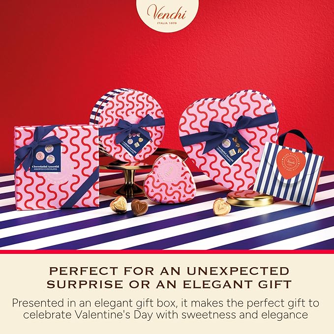 Venchi - Giftbox with 9 Milk Chocolate BacioDiDama and Caramel Pannacotta Pralines 5.5 Oz Gluten-Free No Artificial Colours and Preservatives Mother's Day Gift Idea