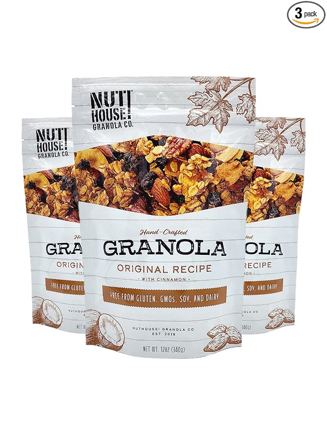 NutHouse! Granola Company - Premium Original Recipe Granola | Certified Gluten-Free Non-GMO Kosher | Vegan Soy-Free | 12 oz. Bag (3-Pack)