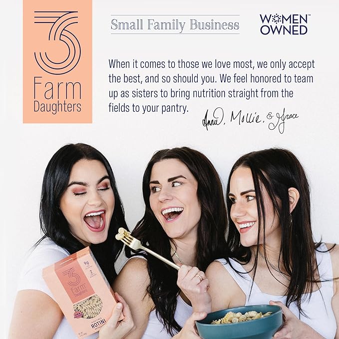 Three Farm Daughters X Molly Yeh High Fiber Orzo Pack Irresistible Low GI Non GMO Orzo Pasta Noodles Low Net Carb Made in the USA from Just 2 Simple Ingredients 12 oz. (4 Pack)