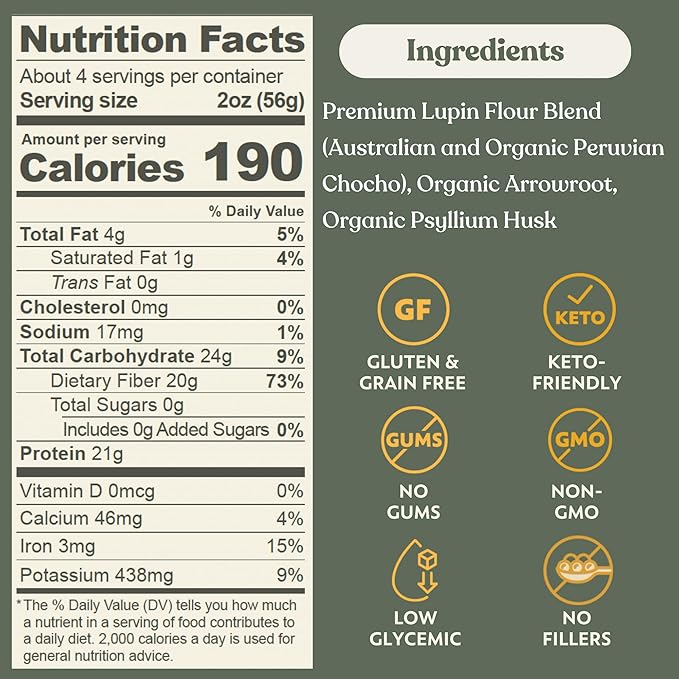 Chef’s Kiss Low Carb Noodles | 4g Net Carbs 21g Protein | Keto Friendly Low Glycemic Pasta Made from Lupins | Gluten Free High Protein | No Gums | Keto Pasta Alternative | Non GMO | 4-pack (8oz)