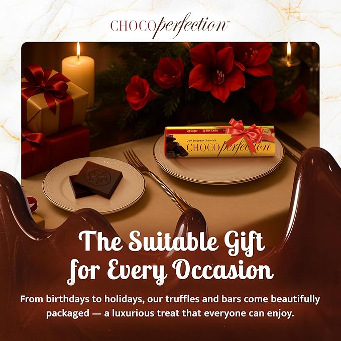 ChocoPerfection Sugar Free Dark Chocolate Bars - Keto-Friendly Gluten-Free and Vegan - No Maltitol and Fiber-Rich with Low Glycemic &amp Low Carb Snacks - European Taste - Box of 12 Bars (50g each)