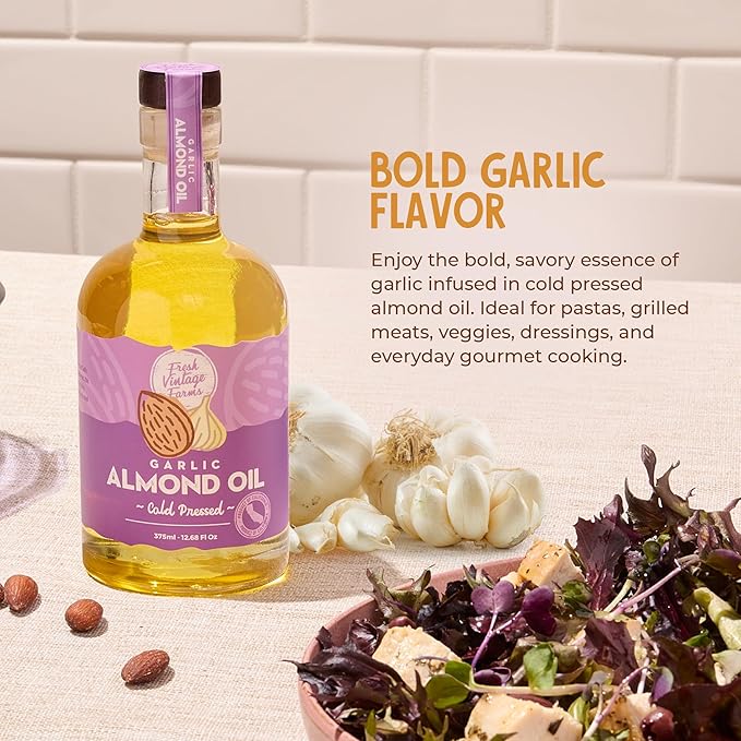 Fresh Vintage Farms Nut Bundle 100% Cold Pressed Walnut &amp Garlic Almond Cooking Oils | Cold Pressed &amp Nutritious Healthy Oils for Cooking Baking Dipping Salads &amp Marinades | 375ml Pac