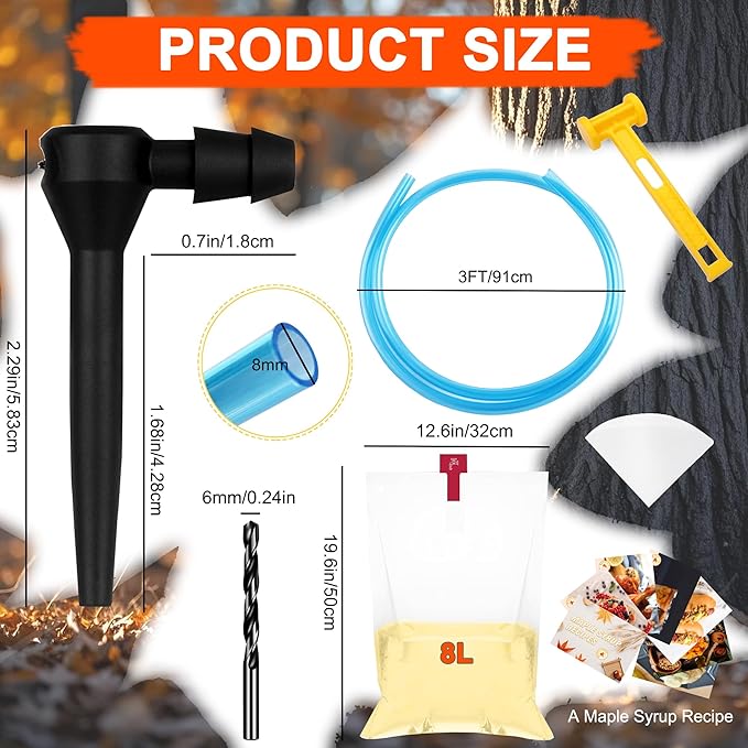 Maple Syrup Tree Tapping Kit with 8L Bags 10 Maple Sap Taps 10 Food Grade 3ft Tubing 10 Bags 5 Syrup Filters Maple Birch Walnut Sugaring Starter Supplies Collection Gift for Experts or Beginners