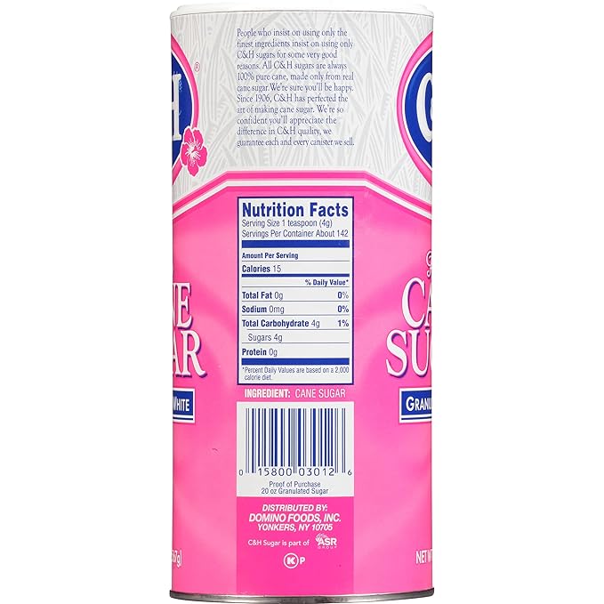 C&ampH® Granulated Sugar 20 oz Canister Premium Pure Cane Sugar (Pack of 3)