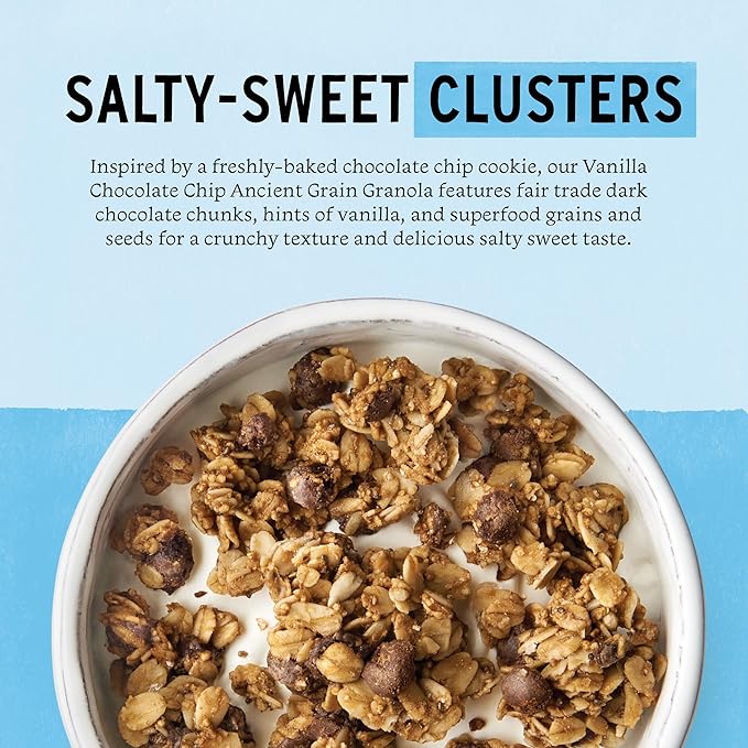 Purely Elizabeth Vanilla Chocolate Chip Granola Made with Organic Oats and Ancient Grains Gluten-Free Non-GMO (3 Ct 12oz Bags)