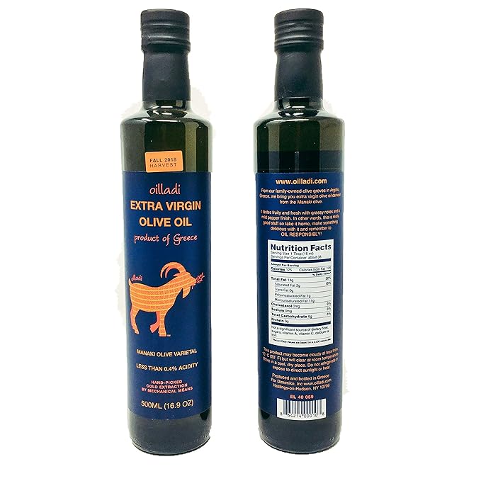 Oilladi Extra Virgin Olive Oil Cold Extraction Low Acidity Mono-varietal imported from Greece 500 ml