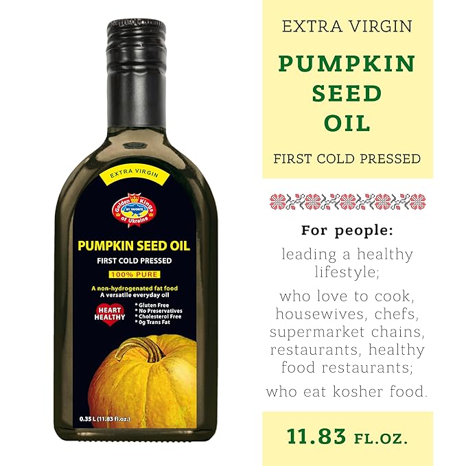 Pumpkin Seed Oil 11.83 OZ - Pure Extra Virgin Unrefined Cold Pressed Vegetable Oil for Cooking