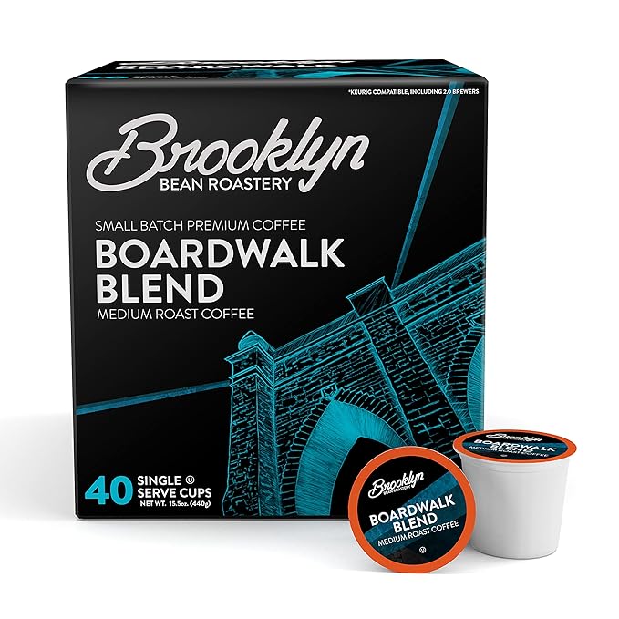 Brooklyn Beans Boardwalk Blend Gourmet Coffee Pods - Compatible with Keurig K Cup Brewers Including 2.0 Machines 40 Count Smooth and Rich Medium Raost
