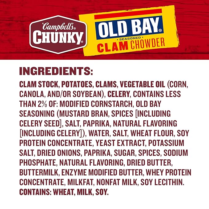 Campbell's Chunky Soup OLD BAY Seasoned Clam Chowder 18.8 oz Can (Case of 12)