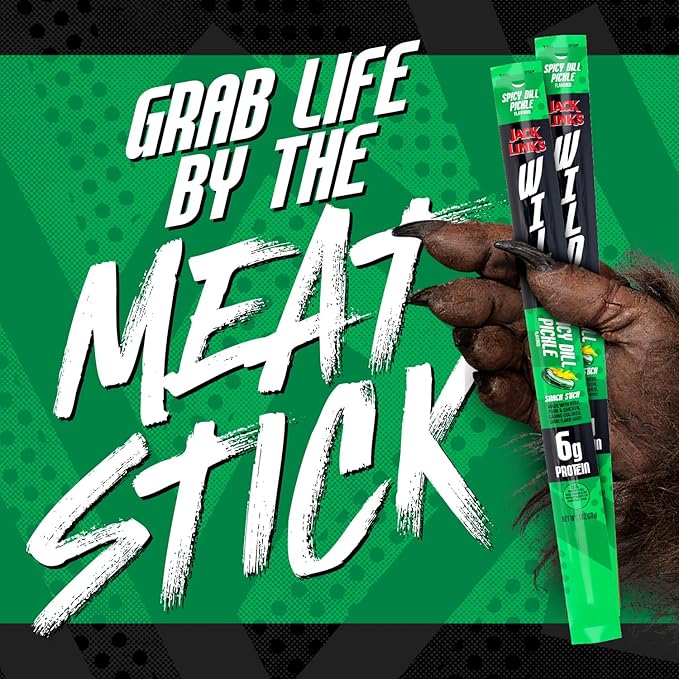 Jack Link's WILD Spicy Dill Pickle Meat Sticks - Ready to Eat Protein Snacks - 6g Protein per Serving - (20 Pack) 1 oz Meat Snacks
