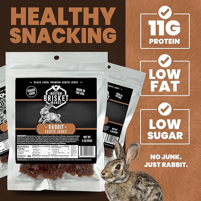 RABBIT JERKY - Premium Small Game Meat - Bushcraft &amp Survival Snack - Unique Hunter Gift for Brother Him - Exotic Food Present