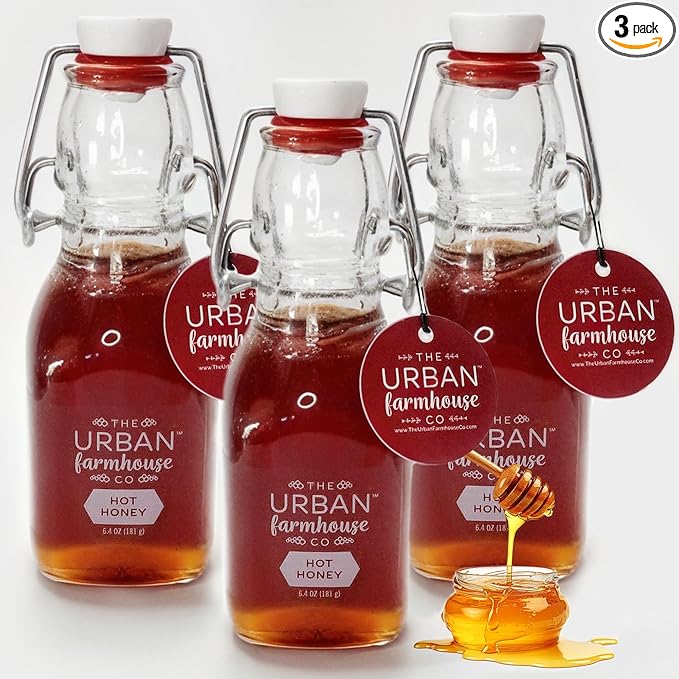 The Urban Farmhouse Co – Colorado Hot Honey Infused w/Chili Peppers – Spicy Sweet Mixer for Cocktails Pizza Chicken Tea Culinary Creations – All Natural Small Batch 6.4 oz (3 Pack Hot Honey)