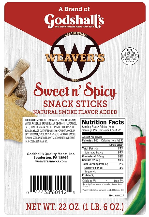 Weaver’s Sweet n' Spicy Snack Sticks (44 sweet and spicy 7” beef and chicken snack sticks per bag)