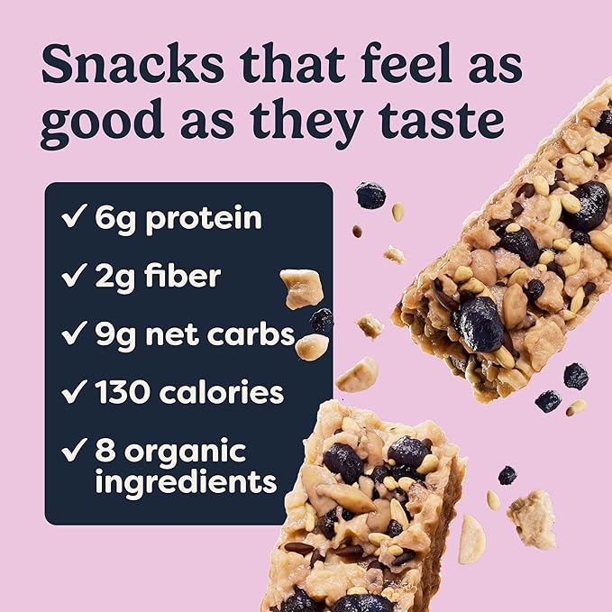 Tosi Nut Bars Cashew Blueberry Healthy Snacks for Adults &amp Kids Plant Based Crunchy Bars (6G Protein) Organic Keto Snacks Vegan Gluten &amp Soy Free Low Sugar Omega 3s 1oz 12-Pack