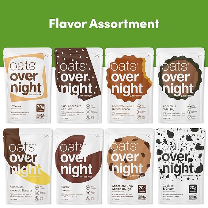 Oats Overnight Chocolate Variety Pack - High Protein High Fiber Breakfast Protein Shake - Gluten Free Oatmeal Non GMO High Protein Oatmeal - Smores Dark Chocolate Sea Salt &amp More Flavors (16 Pa