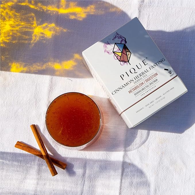 Pique Organic Cinnamon Spice Herbal Tea Crystals - Caffeine-Free Fasting Tea for Healthy Digestion Warming Cinnamon Supports Healthy Metabolism - 28 Single Serve Sticks (Pack of 1)