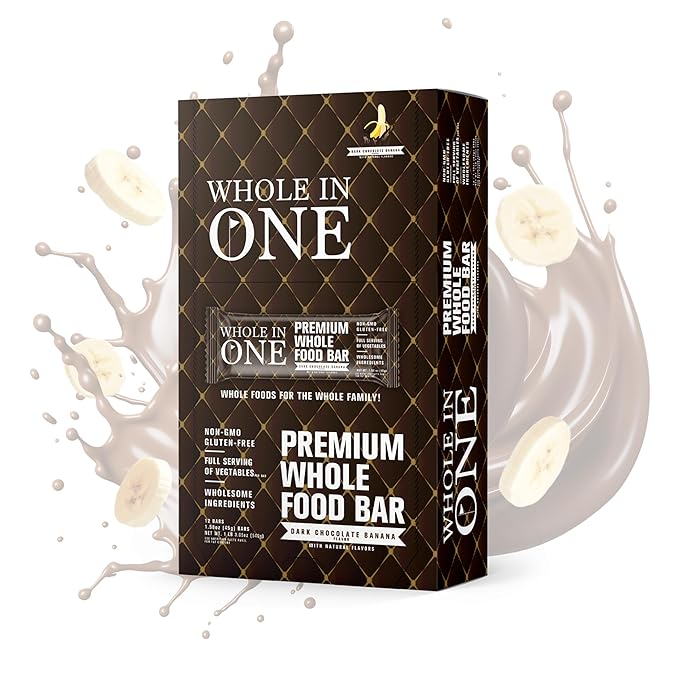 BrickHouse Nutrition Whole In One Bars: Healthy Snacks for Adults | Non-GMO Gluten Free Snack Bars | Real Fruits &amp Vegetables - Dark Chocolate Banana (12 Bars)