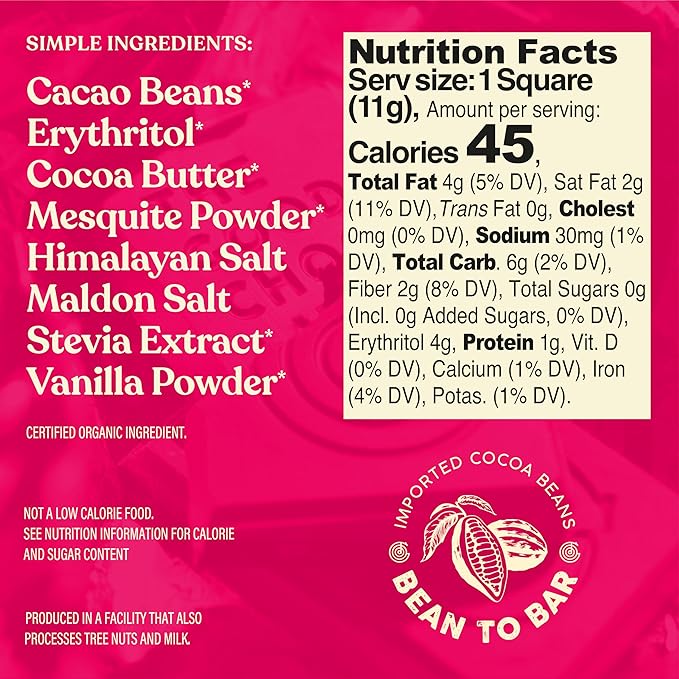 The Good Chocolate - Himalayan Salt Keto Chocolate Squares Zero Sugar Lower Net Carb Snack Lower Calorie Vegan Chocolate Candy 24 Square Family Pack