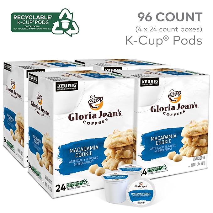 Gloria Jean's Macadamia Cookie Keurig Single-Serve K-Cup Pods Medium Roast Coffee 96 Count