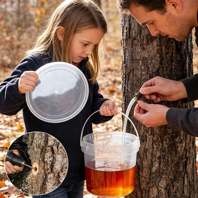 HFYZZ 10 Pack Maple Syrup Collection Buckets 5 L Clear Plastic Maple Syrup Tapping Container with Lids for Experts or Beginners Maple Birch Syrup Collection Supplies
