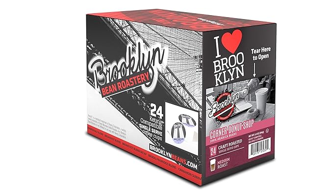 Brooklyn Beans Donut Shop Blend Coffee Pods Compatible with K Cup Brewers Including 2.0 Corner Donut Shop24 Count