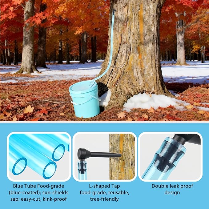 LEMEWEL Maple Syrup Filter Kit – Complete Kit for Beginners and Families | Includes 10 Maple Syrup Taps 32.8ft Food-Grade Tubing Cotton Filters Stainless Steel Foldable Filter Stand and Drill Bit