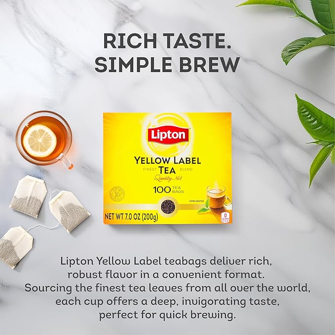 Lipton Yellow Label International Blend | Lipton Tea Bags| Black Tea |Premium Quality | 200 Grams (Pack of 1)