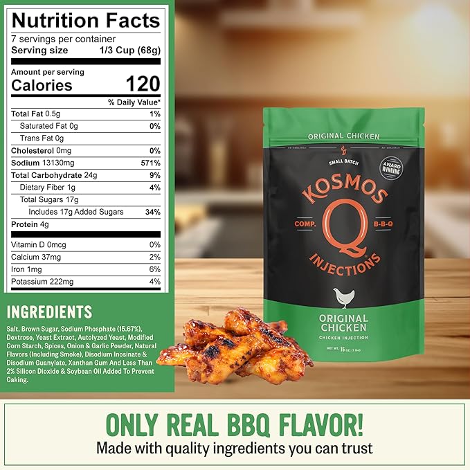 Kosmos Q Original BBQ Chicken Injection BBQ Marinade Seasoning for Whole Chicken Smoked Wings &amp Roasted Meats Award-Winning Competition Blend Moisture-Retaining Formula 16 Oz Jar