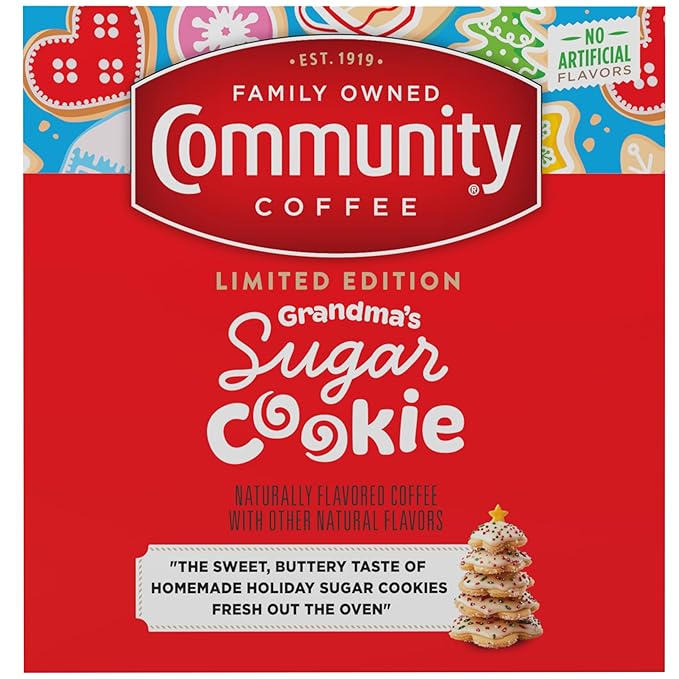 Community Coffee Grandma's Sugar Cookie Keurig K-Cup Pods Limited Edition Holiday Flavor Natural Ingredients 10 Count (Pack of 6)