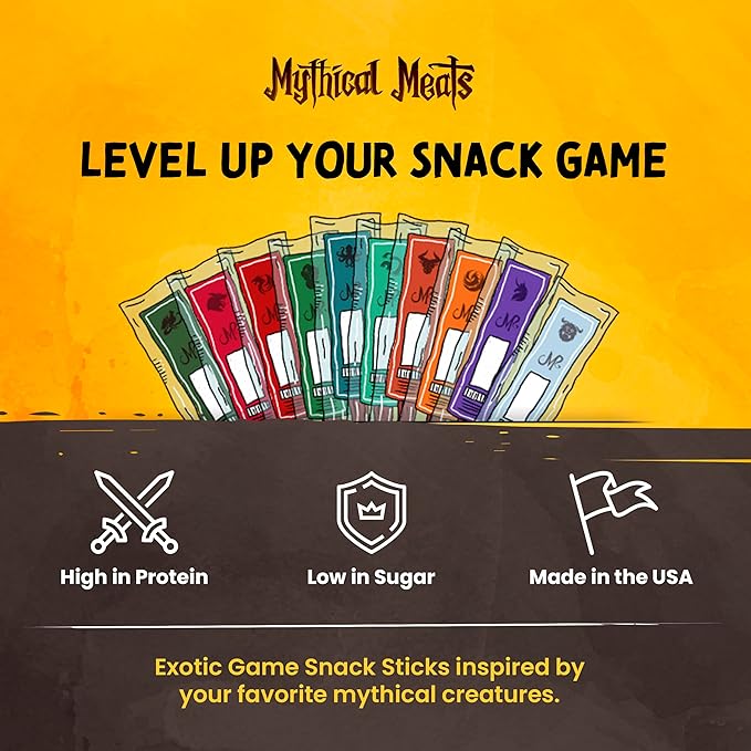 Mythical Meats Exotic Sampler Pack – 24 Mysterious Game and Beef Snack Sticks – Dried &amp Dehydrated Meats Seasoned to Perfection – High Protein Snacks Keto Friendly