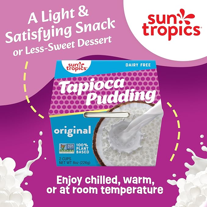 Sun Tropics Tapioca Pudding Original | Vegan Dairy Free Pudding | Gluten Free Non-GMO | Ready-to-Eat Cups 4.0oz (Pack of 6)