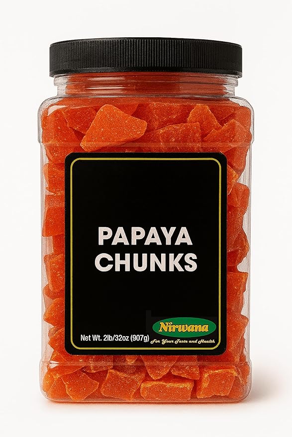 Papaya Chunks – Jar – Dried Fruit for Snacking and Baking 2 lb