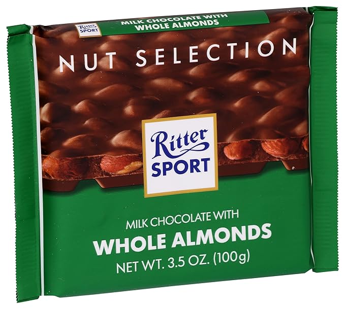 Ritter Sport Milk Chocolate With Whole Almonds Bar All Natural 3.5 Ounces (Pack Of 11)